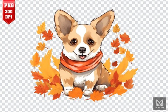 Autumn Pembroke Welsh Corgi Dog Clipart