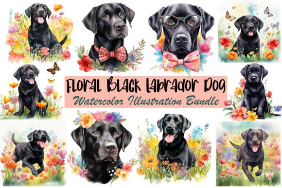 Floral Labrador Dog Watercolor Bundle