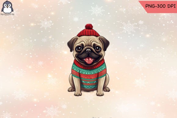Smile Pug Dog Wearing Christmas Sweater