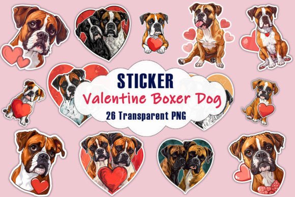 Valentine Boxer Dog Stickers PNG