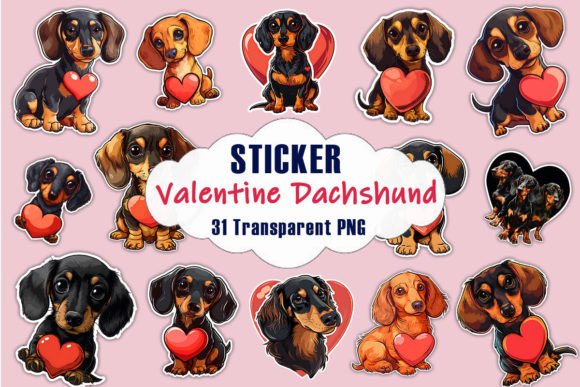 Valentine Dachshund Dog Stickers PNG